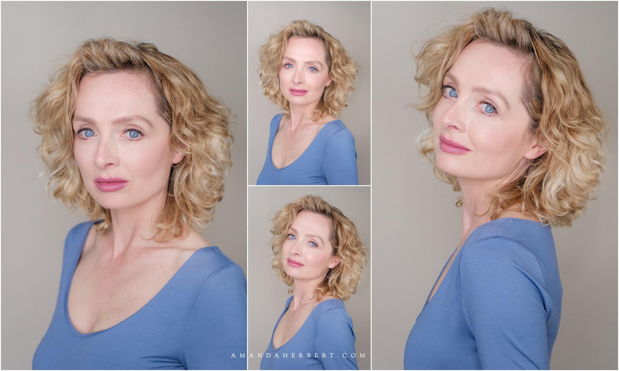 portrait photographer on the Isle of Wight creates stunning headshot of a blond woman wearing a blue top